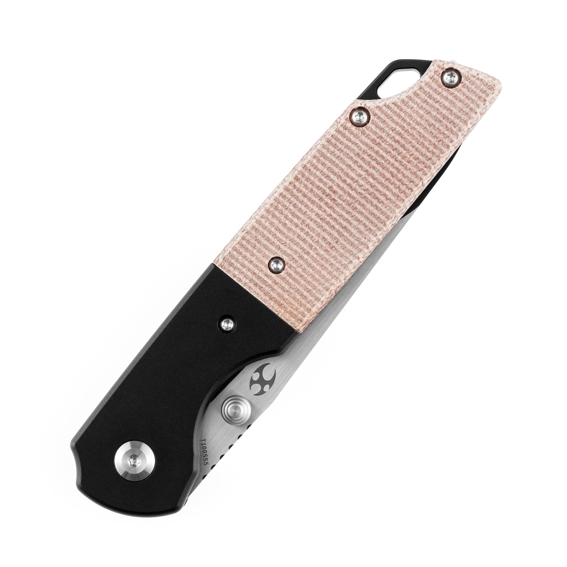Kansept Warrior T1005S5 blade detail - black TiCN stonewashed D2 drop point