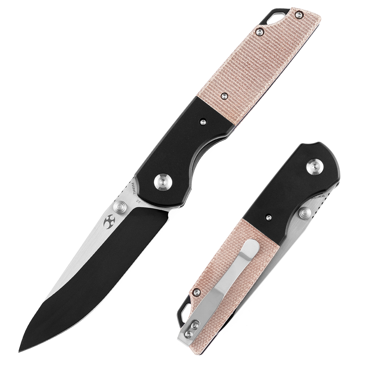 Kansept Warrior T1005S5 front view - 3.47" black TiCN stonewashed D2 drop point folding knife