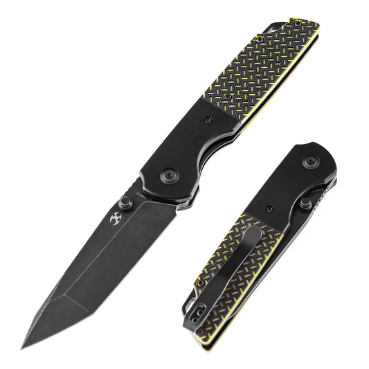 Kansept Warrior T1005T2 front view - 3.47" black TiCN stonewashed D2 tanto folding knife