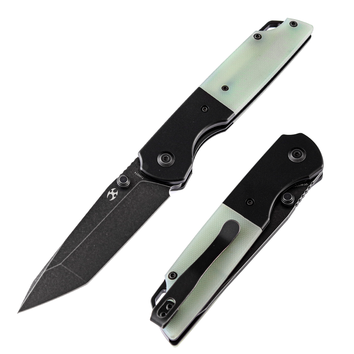 Kansept Warrior T1005T4 front view - 3.47" black TiCN stonewashed D2 tanto folding knife