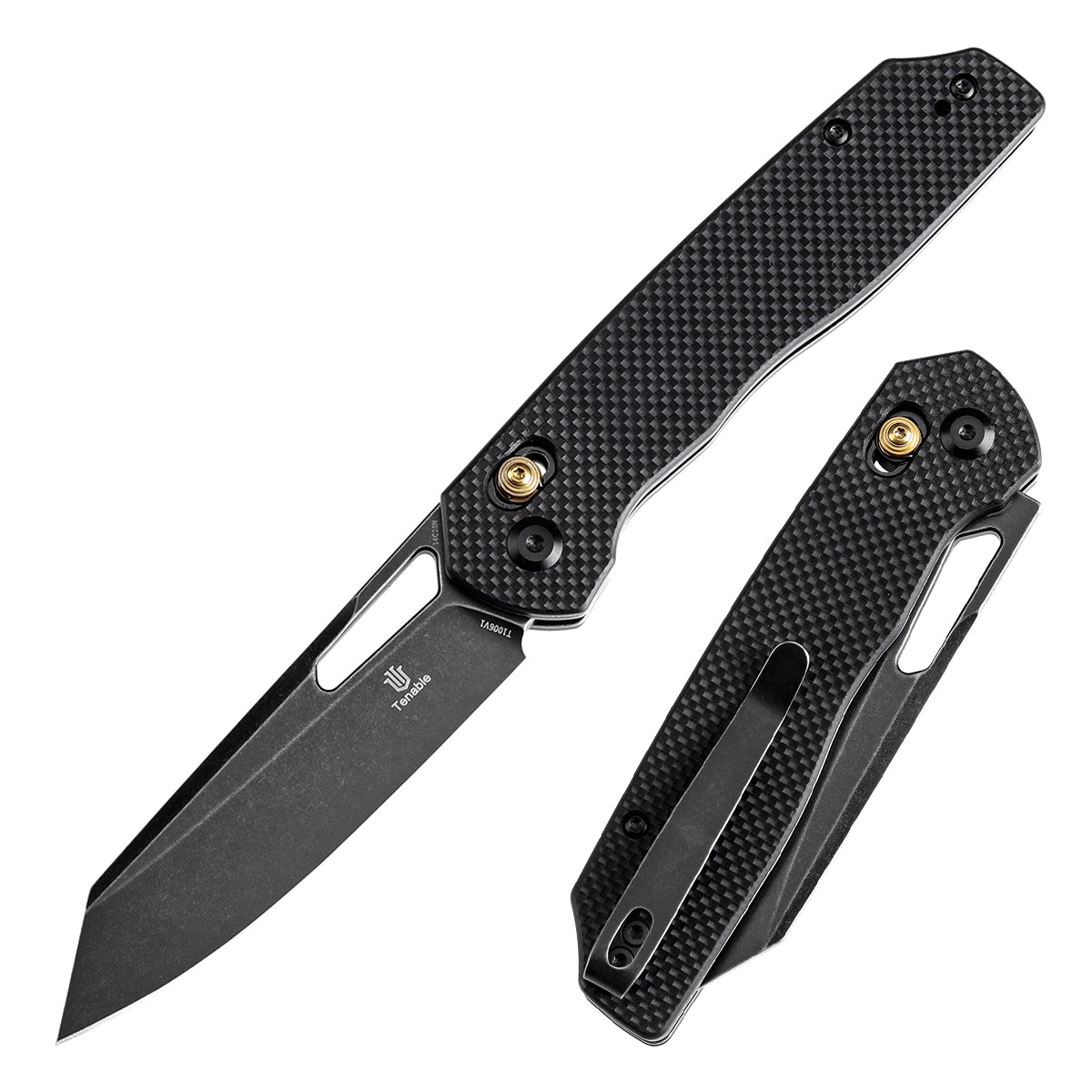 Tenable Shard T1006V1 front view – 3.47" Blackwash 14C28N reverse tanto folding knife