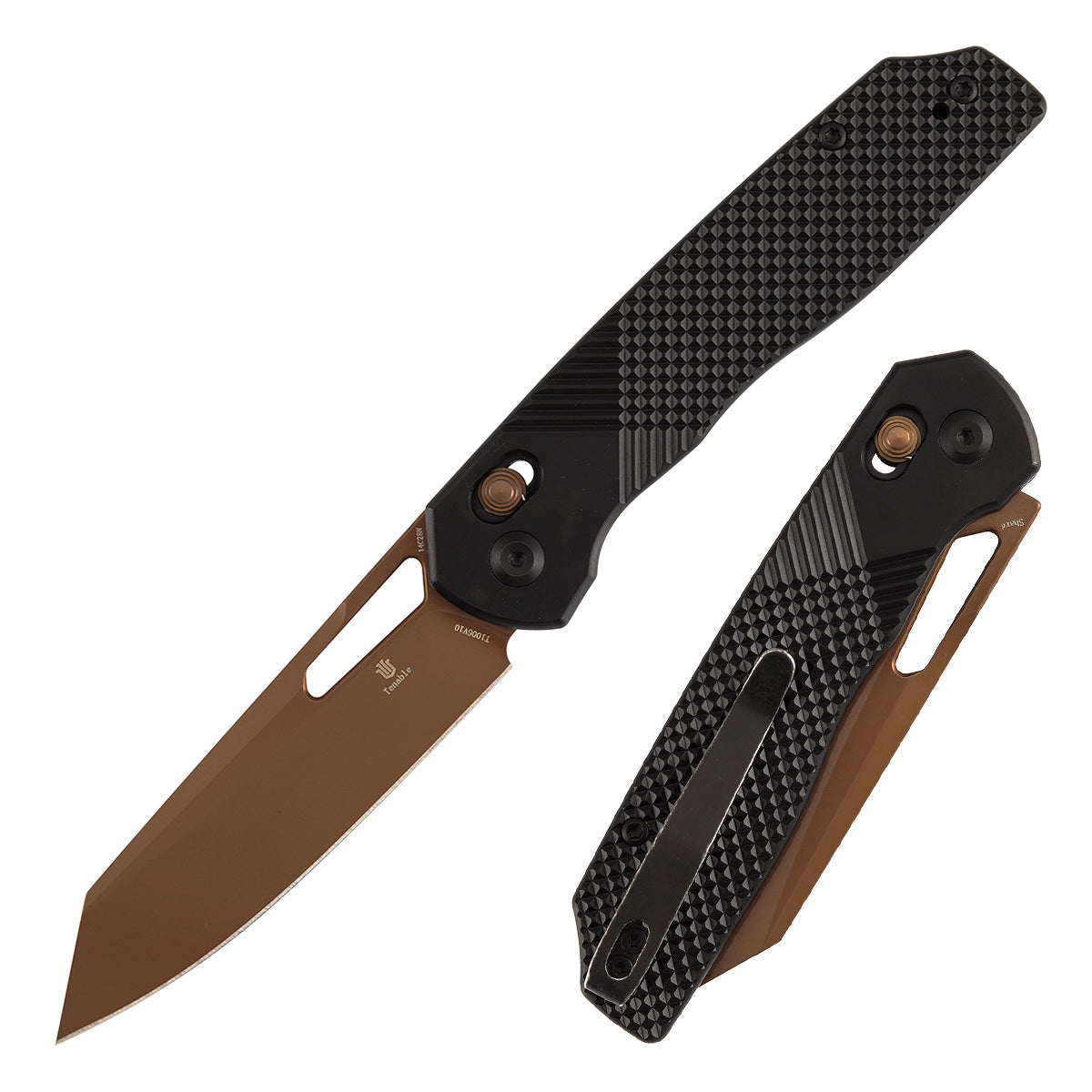 Tenable Shard T1006V10 front view – 3.47" Rose Gold 14C28N reverse tanto folding knife