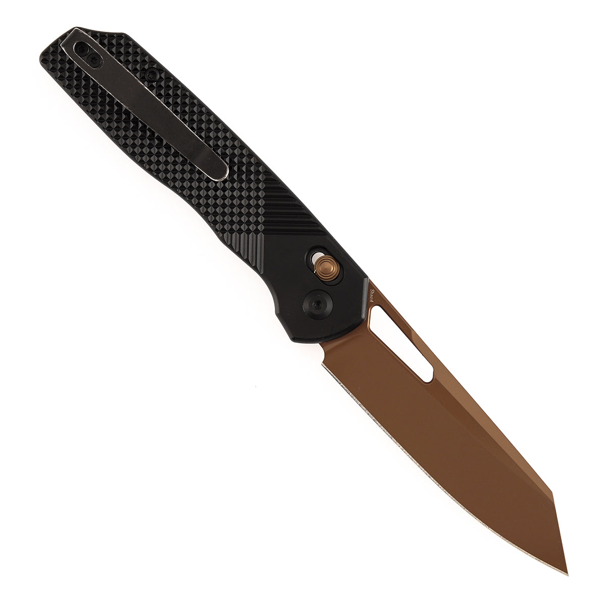 Tenable Shard T1006V10 open position showing 14C28N reverse tanto blade