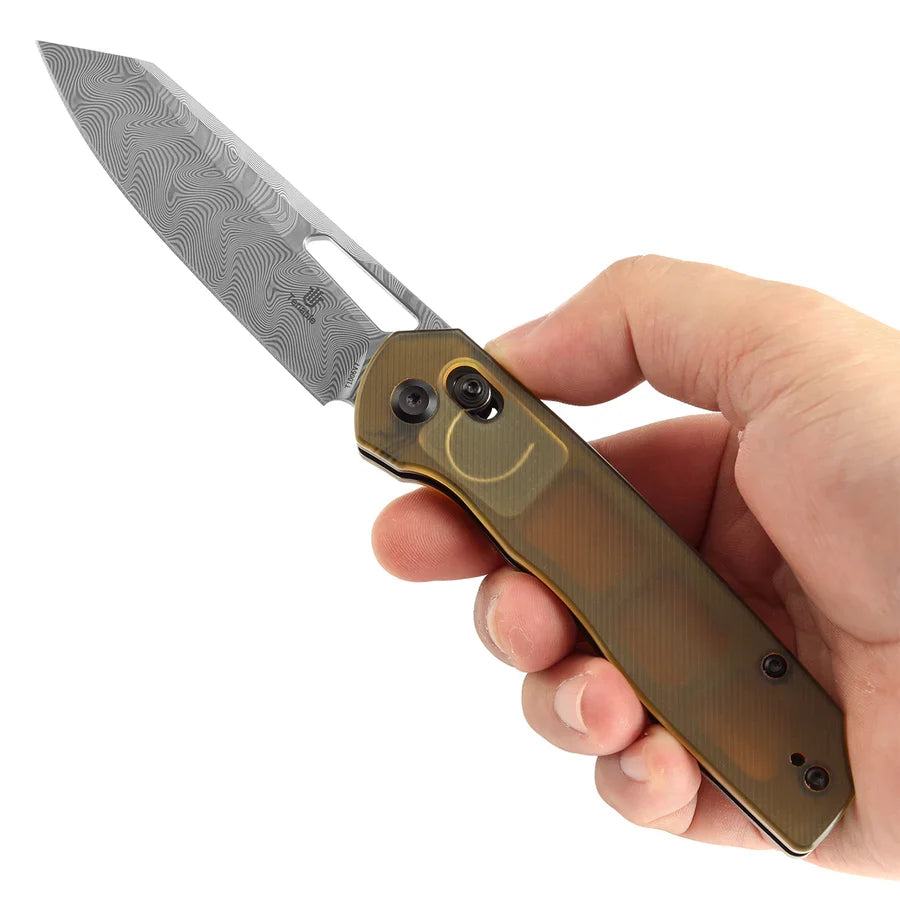 Tenable Shard T1006V7 cross bar lock detail – Damascus reverse tanto EDC folding knife