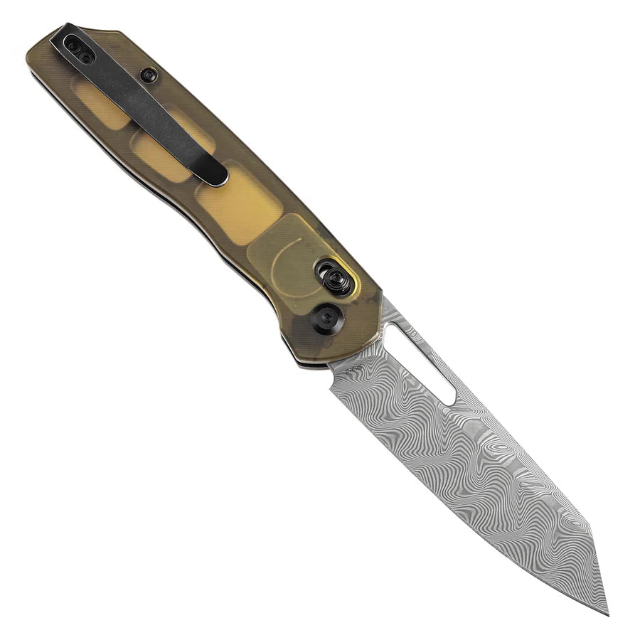Tenable Shard T1006V7 – 3.47″ Damascus reverse tanto folding knife, amber PEI handle – product view 3