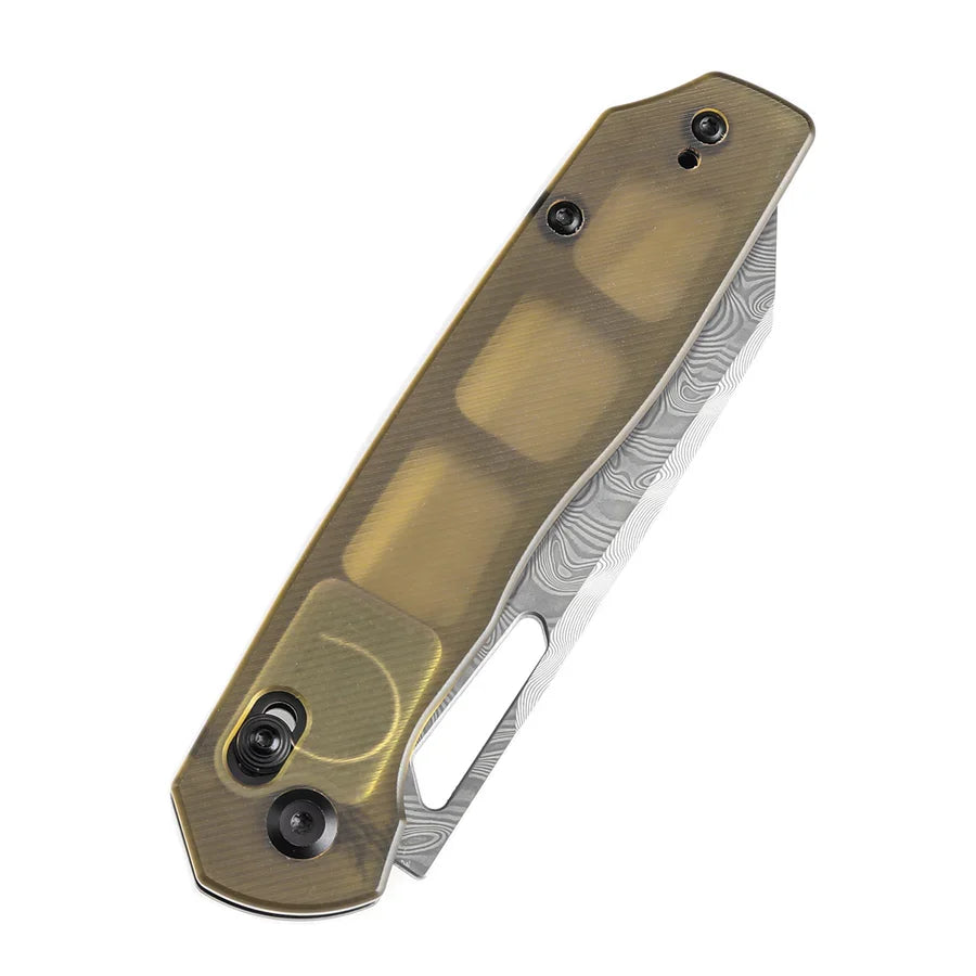 Tenable Shard T1006V7 – 3.47″ Damascus reverse tanto folding knife, amber PEI handle – product view 6