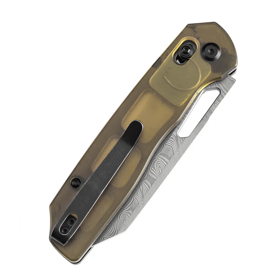 Tenable Shard T1006V7 – 3.47″ Damascus reverse tanto folding knife, amber PEI handle – product view 7