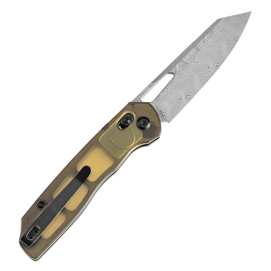 Tenable Shard T1006V7 – 3.47″ Damascus reverse tanto folding knife, amber PEI handle – product view 8
