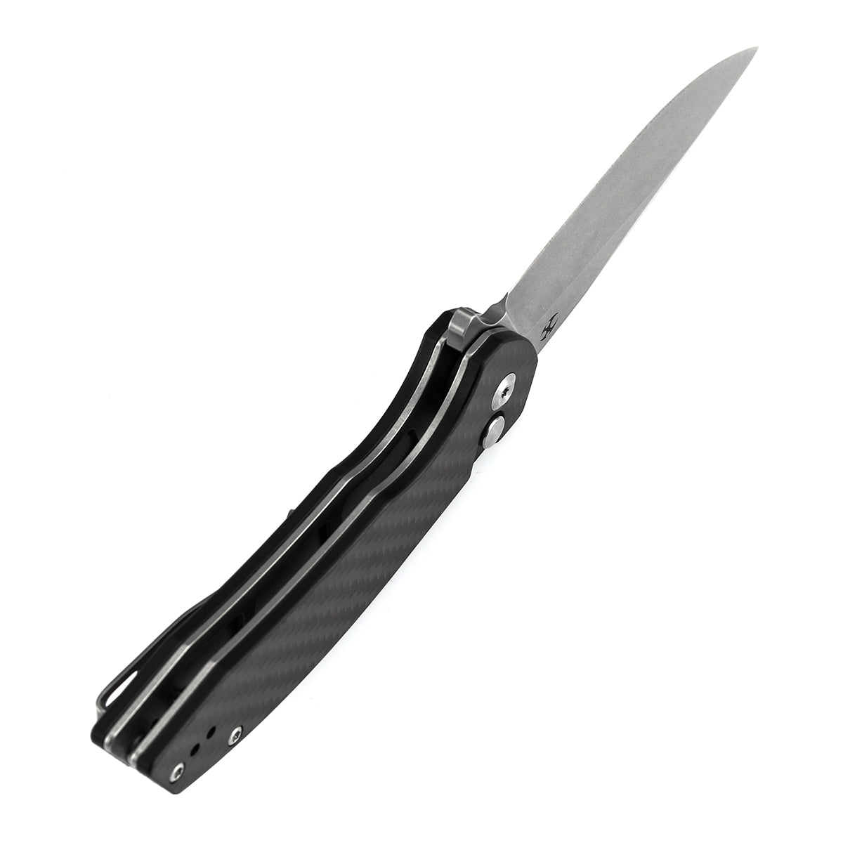 Kansept Accipiter T1007F2 blade detail – stonewashed 14C28N drop point