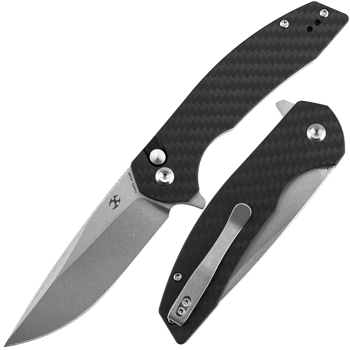 Kansept Accipiter T1007F2 front view – 3.53" stonewashed 14C28N drop point folding knife