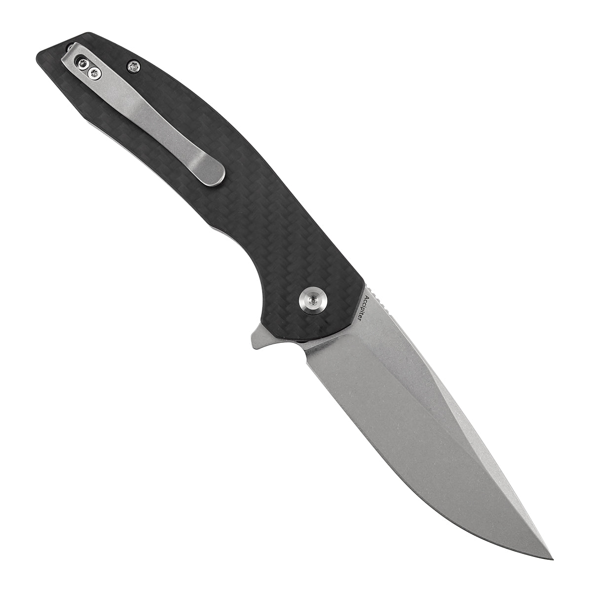 Kansept Accipiter T1007F2 open position showing 14C28N drop point blade