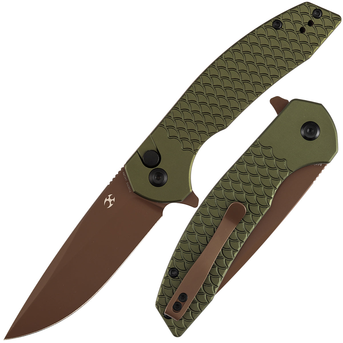 Kansept Accipiter T1007F5 front view – 3.53" rose gold 14C28N drop point folding knife