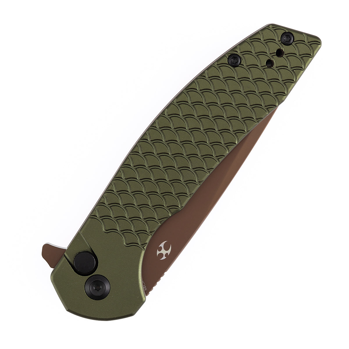 Kansept Accipiter T1007F5 green anodized aluminum fish scale texture handle scales