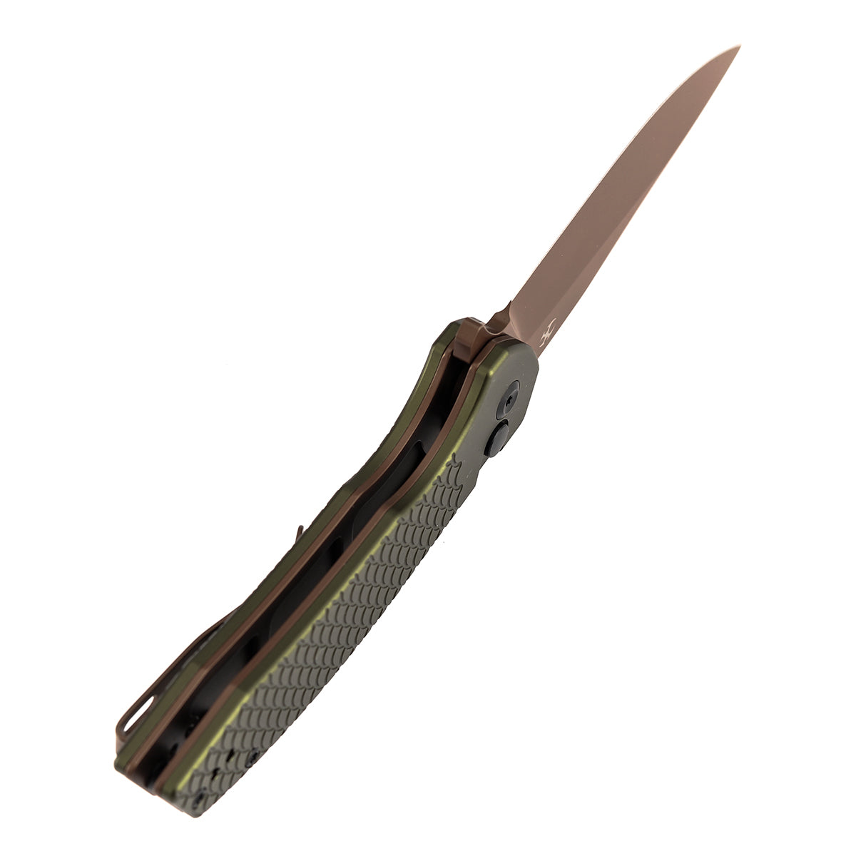 Kansept Accipiter T1007F5 open position showing rose gold 14C28N drop point blade