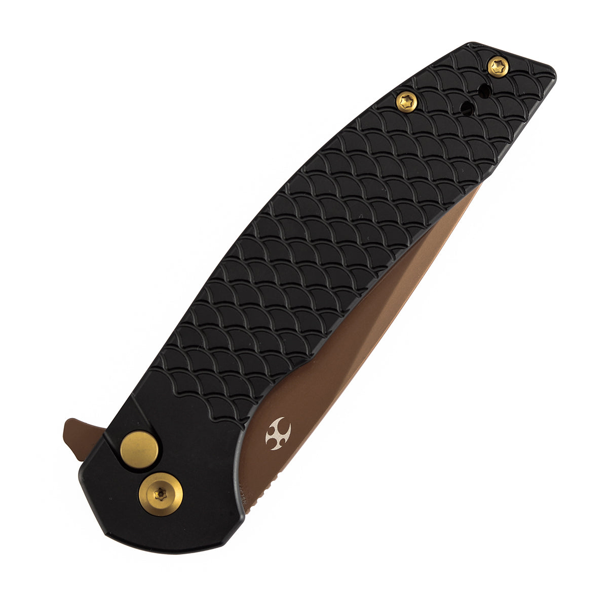 Kansept Accipiter T1007F6 black anodized aluminum fish scale texture handle scales