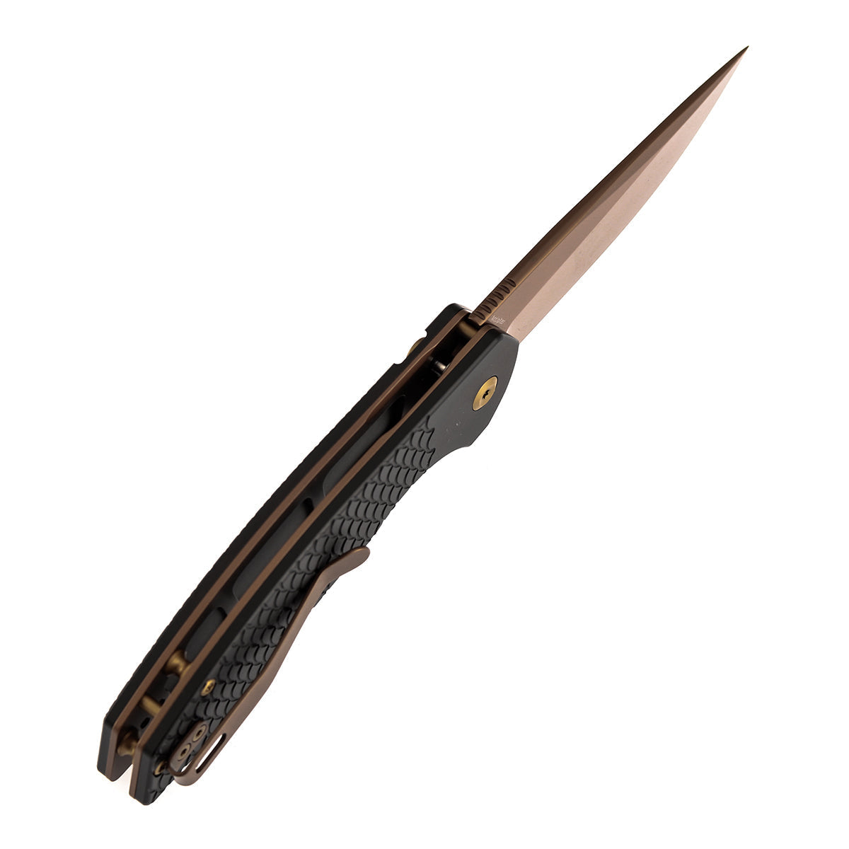 Kansept Accipiter T1007F6 blade detail – rose gold 14C28N drop point