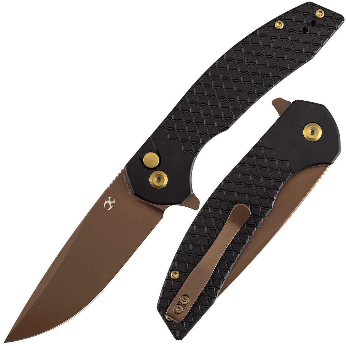 Kansept Accipiter T1007F6 front view – 3.53" rose gold 14C28N drop point folding knife