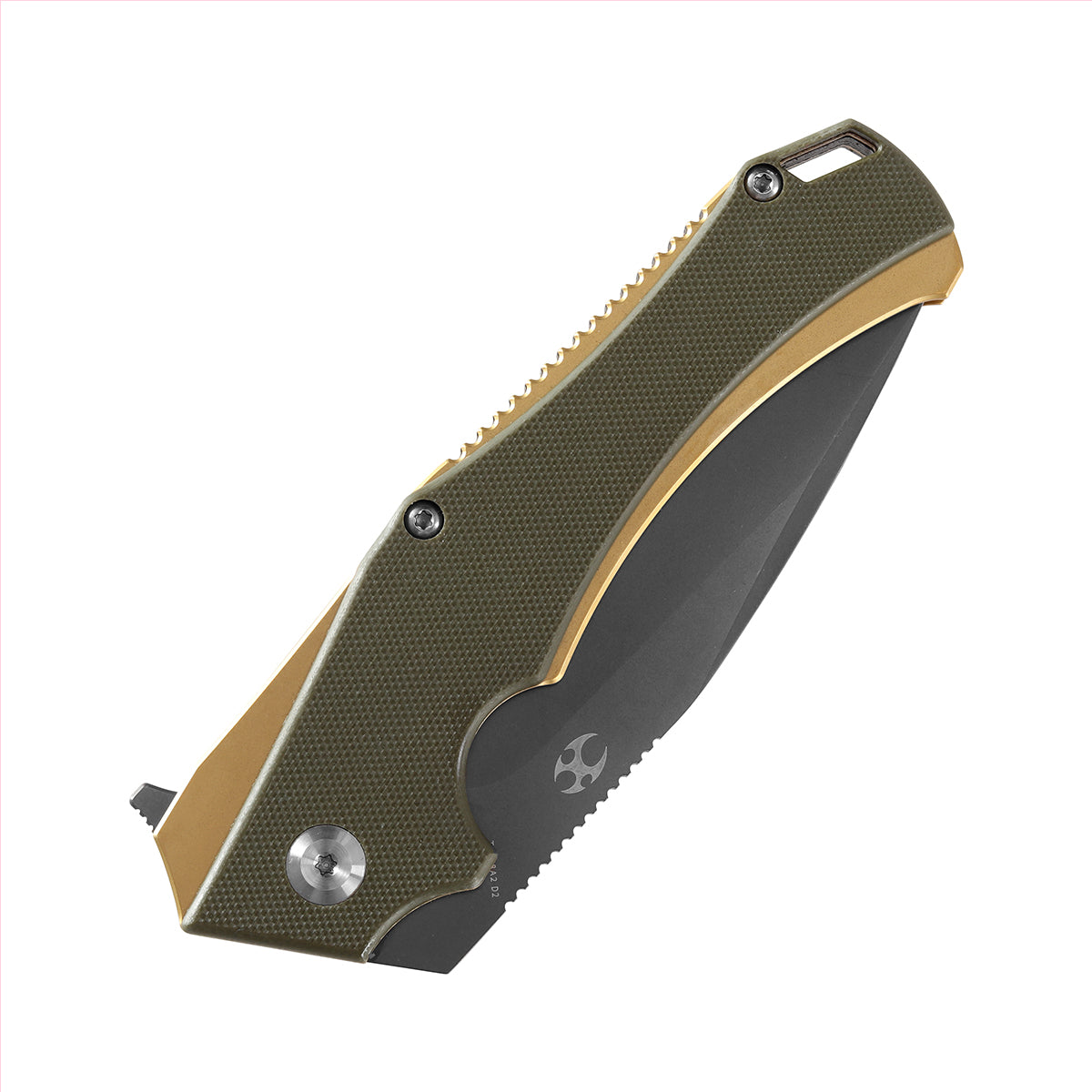 Kansept Hellx T1008A2 blade detail – Gray TiCN D2 drop point