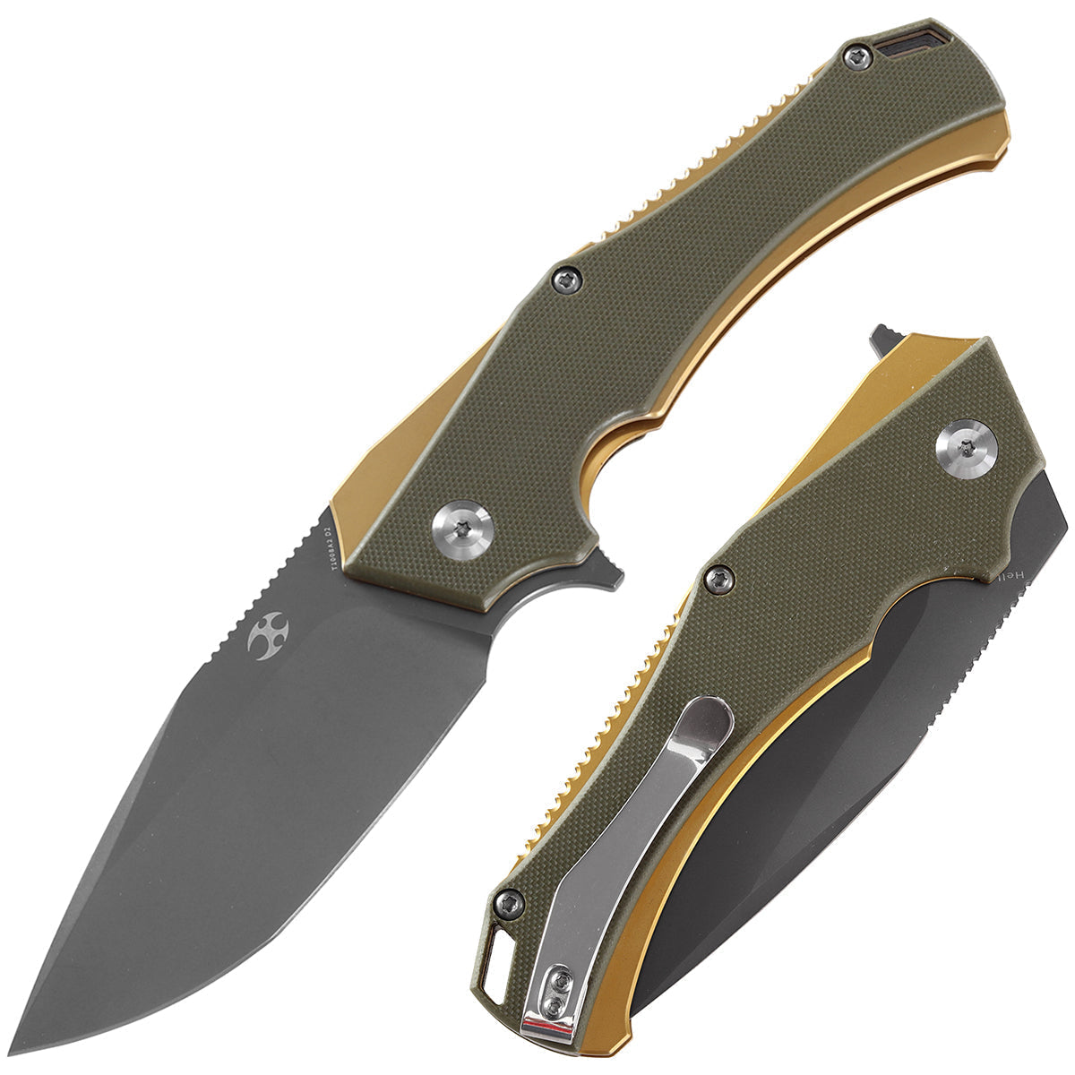 Kansept Hellx T1008A2 front view – 3.60" Gray TiCN D2 drop point folding knife
