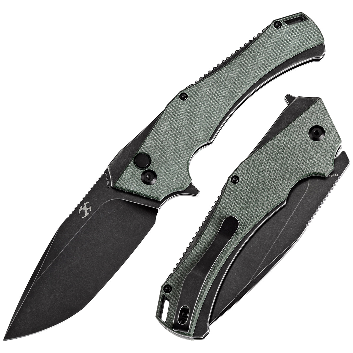 Kansept Hellx T1008F1 front view – 3.6" black stonewashed D2 tanto folding knife