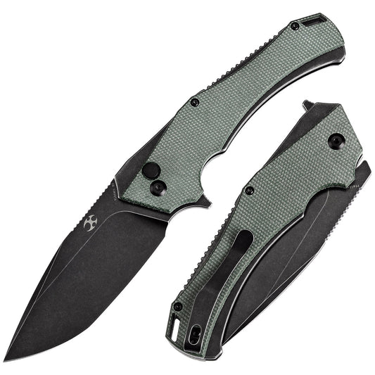 Kansept Hellx T1008F1 front view – 3.6" black stonewashed D2 tanto folding knife
