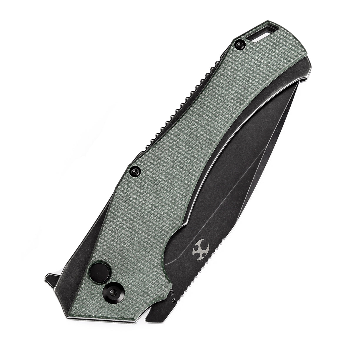 Kansept Hellx T1008F1 green Micarta handle scales