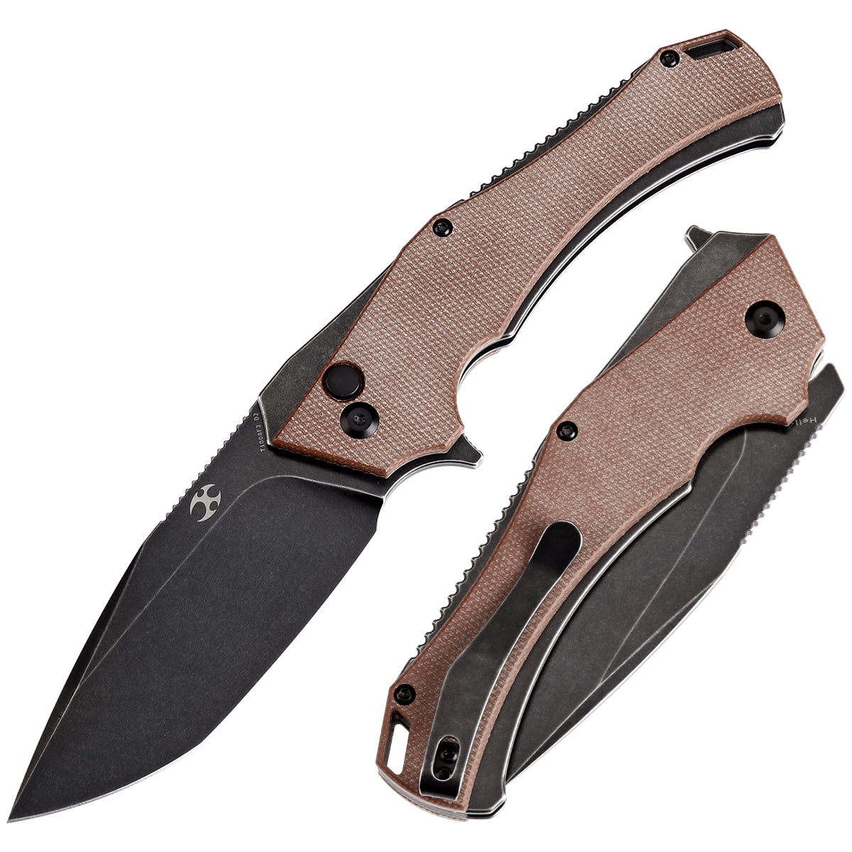 Kansept Hellx T1008F2 front view – 3.6" black stonewashed D2 tanto folding knife