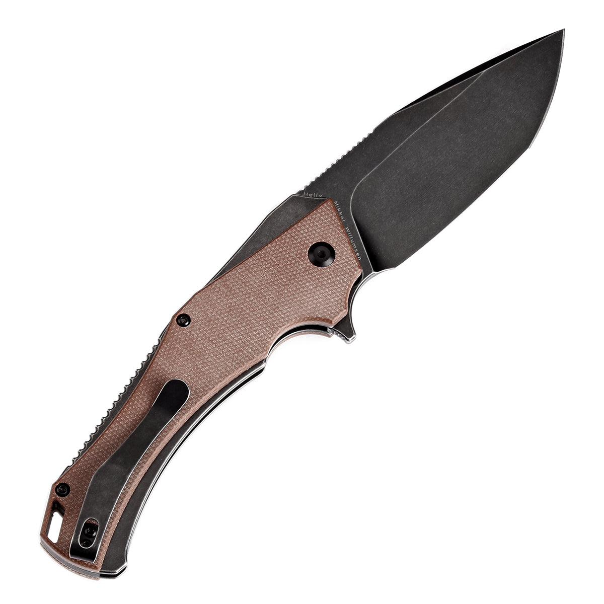 Kansept Hellx T1008F2 open position showing D2 tanto blade