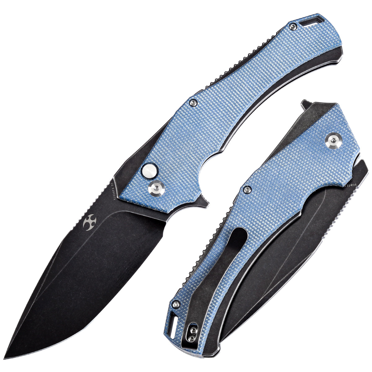 Kansept Hellx T1008F3 front view – 3.6" black stonewashed D2 tanto folding knife