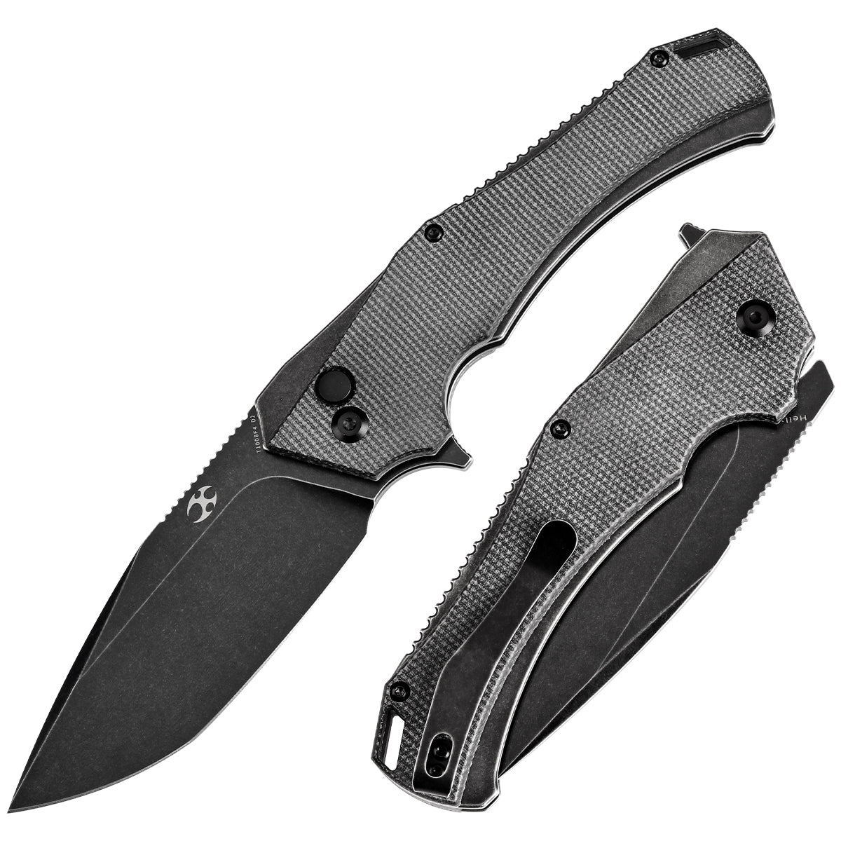 Kansept Hellx T1008F4 front view – 3.6" black stonewashed D2 tanto folding knife