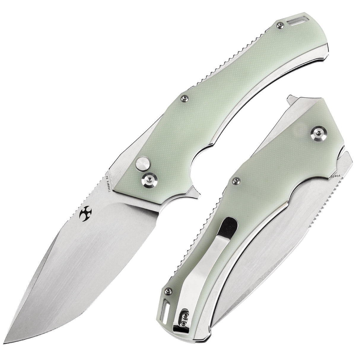 Kansept Hellx T1008F5 front view – 3.6" black stonewashed D2 tanto folding knife