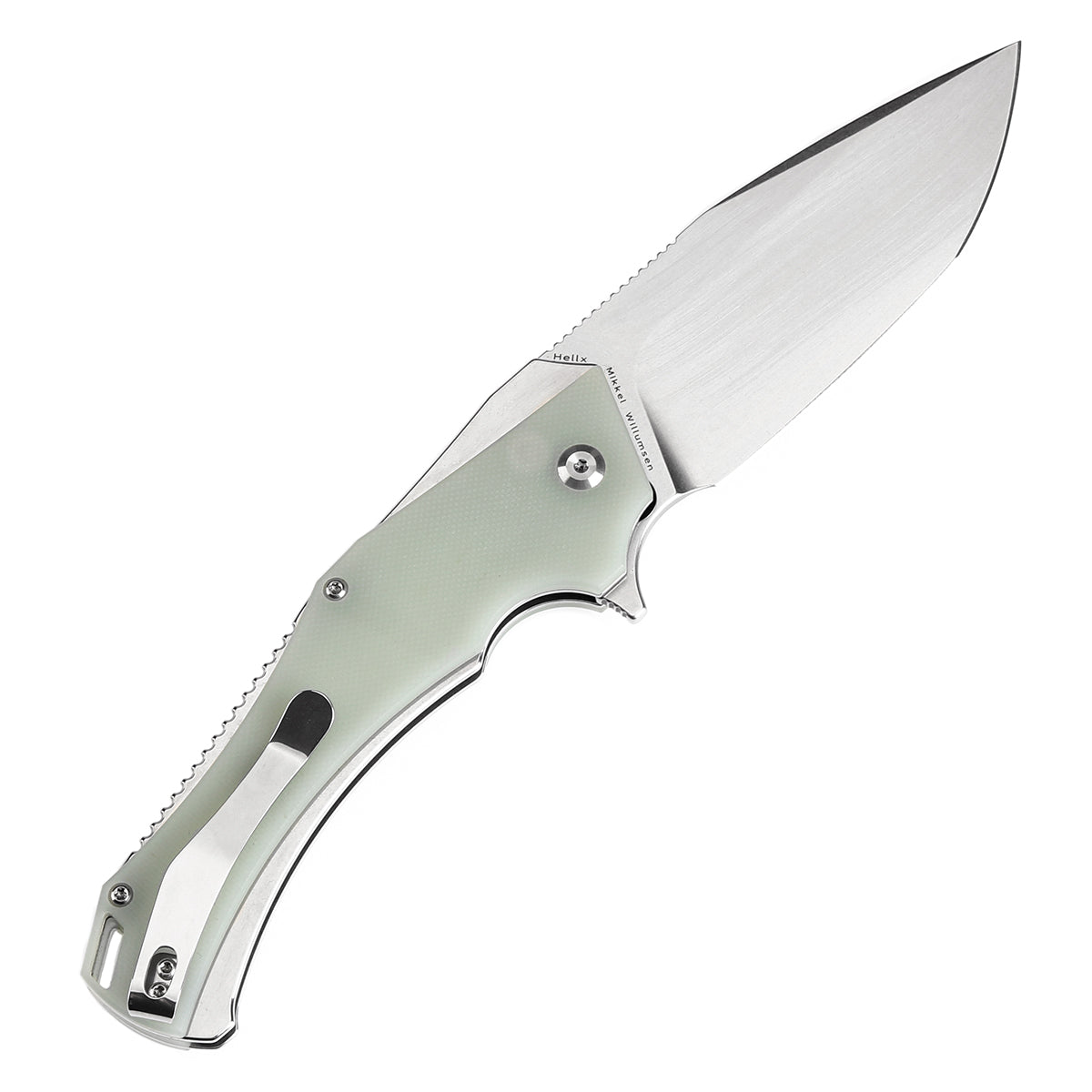 Kansept Hellx T1008F5 open position showing D2 tanto blade
