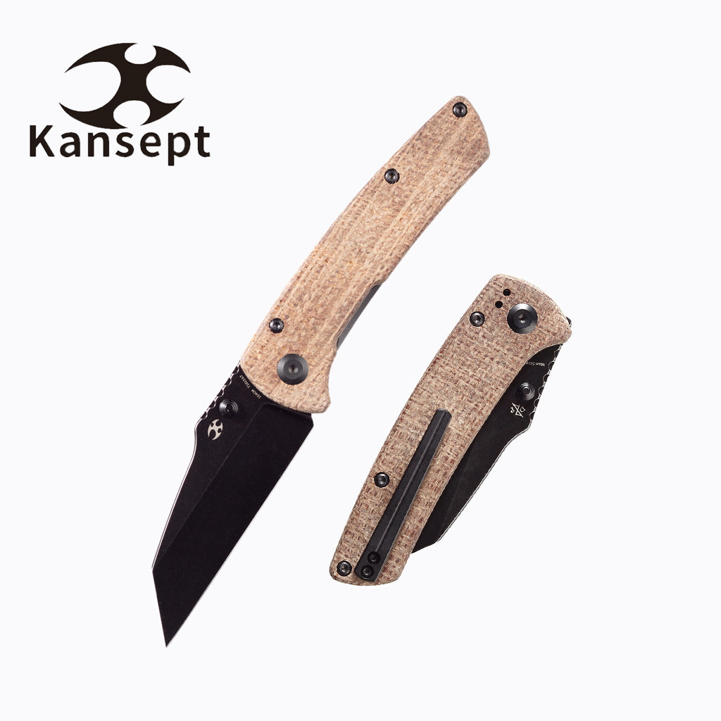 Kansept Main Street T1015A7 front view – 3.36" Black TiCn & Stonewashed 154CM Wharncliffe folding knife