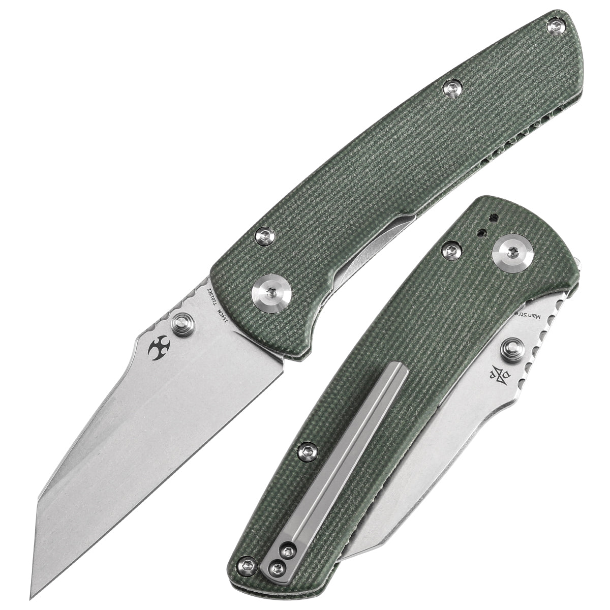 Kansept Main Street T1015E2 front view – 3.36" stonewashed 154CM Wharncliffe folding knife