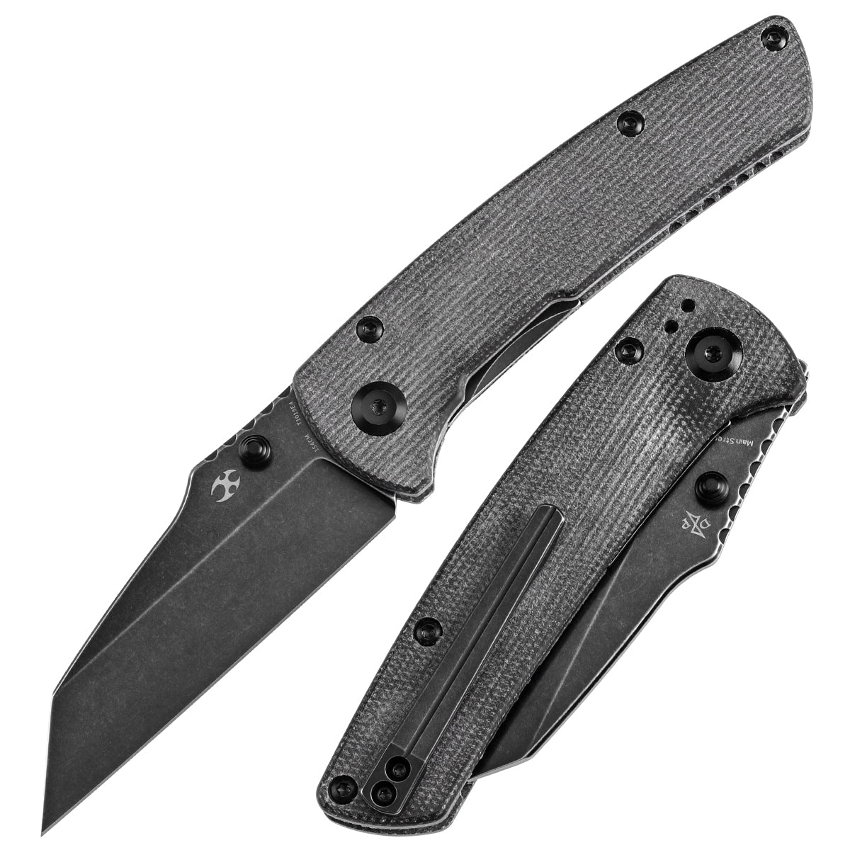 Kansept Main Street T1015E4 front view – 3.36" blackwash 154CM Wharncliffe folding knife