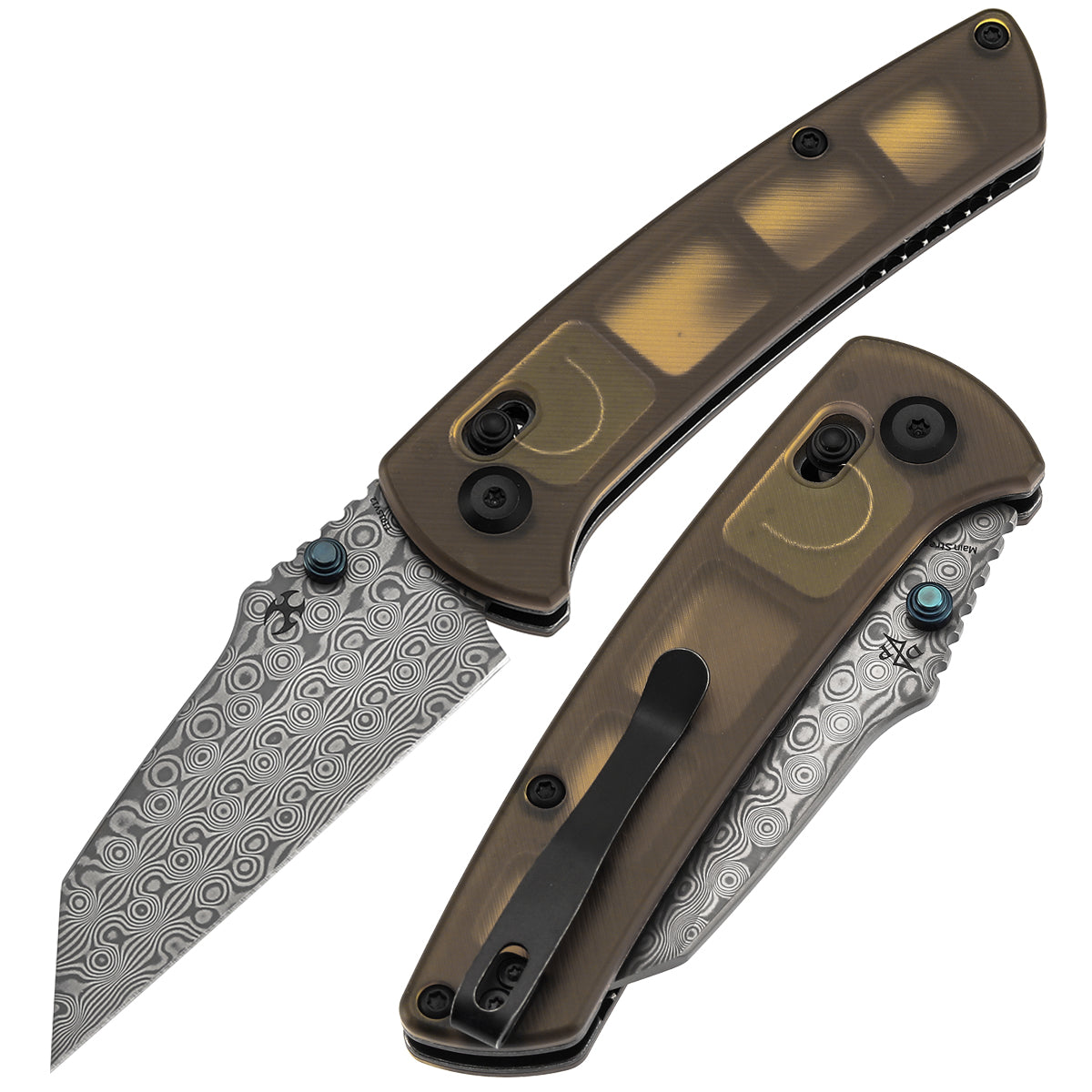 Kansept Main Street T1015V12 front view – 3.36" Damascus Wharncliffe folding knife