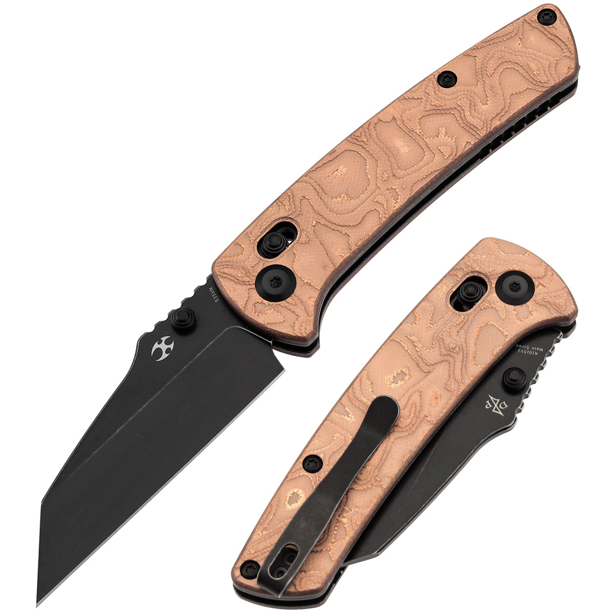 Kansept Main Street T1015V2 front view – 3.36" blackwash CPM S35VN Wharncliffe folding knife