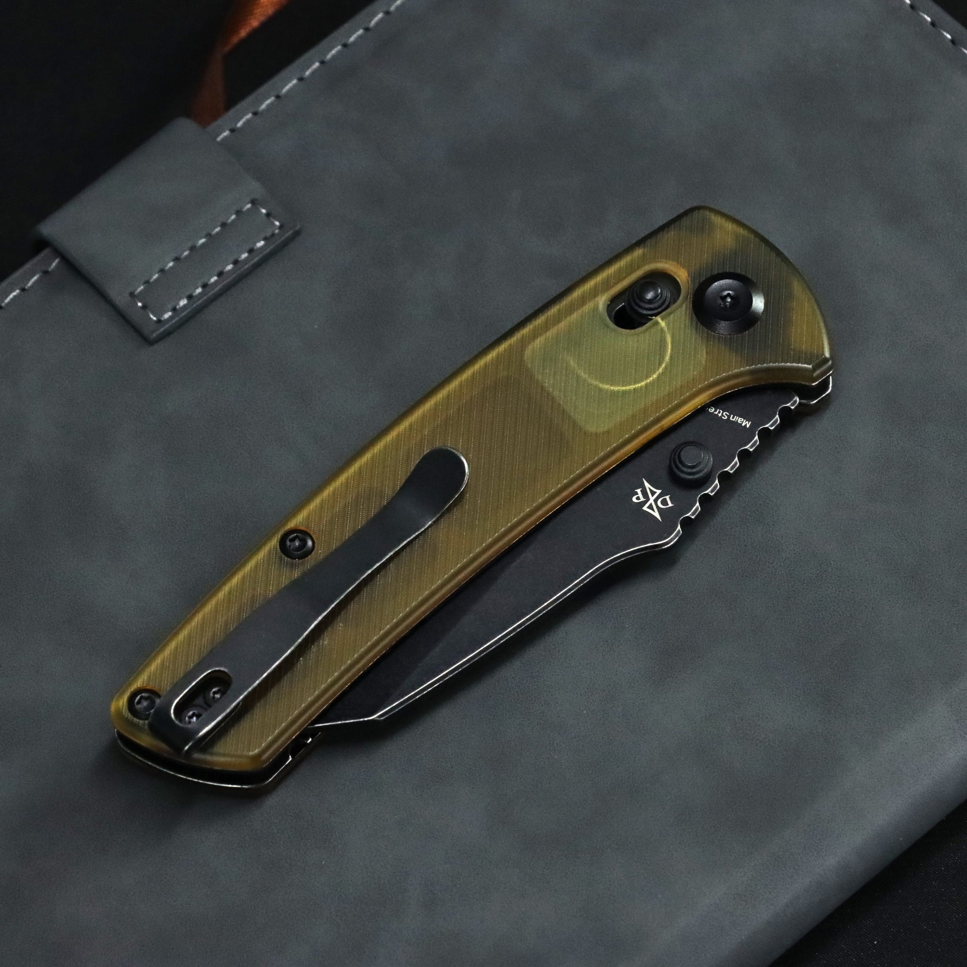 Kansept Main Street T1015V8 blade detail - black stonewashed 154CM Wharncliffe