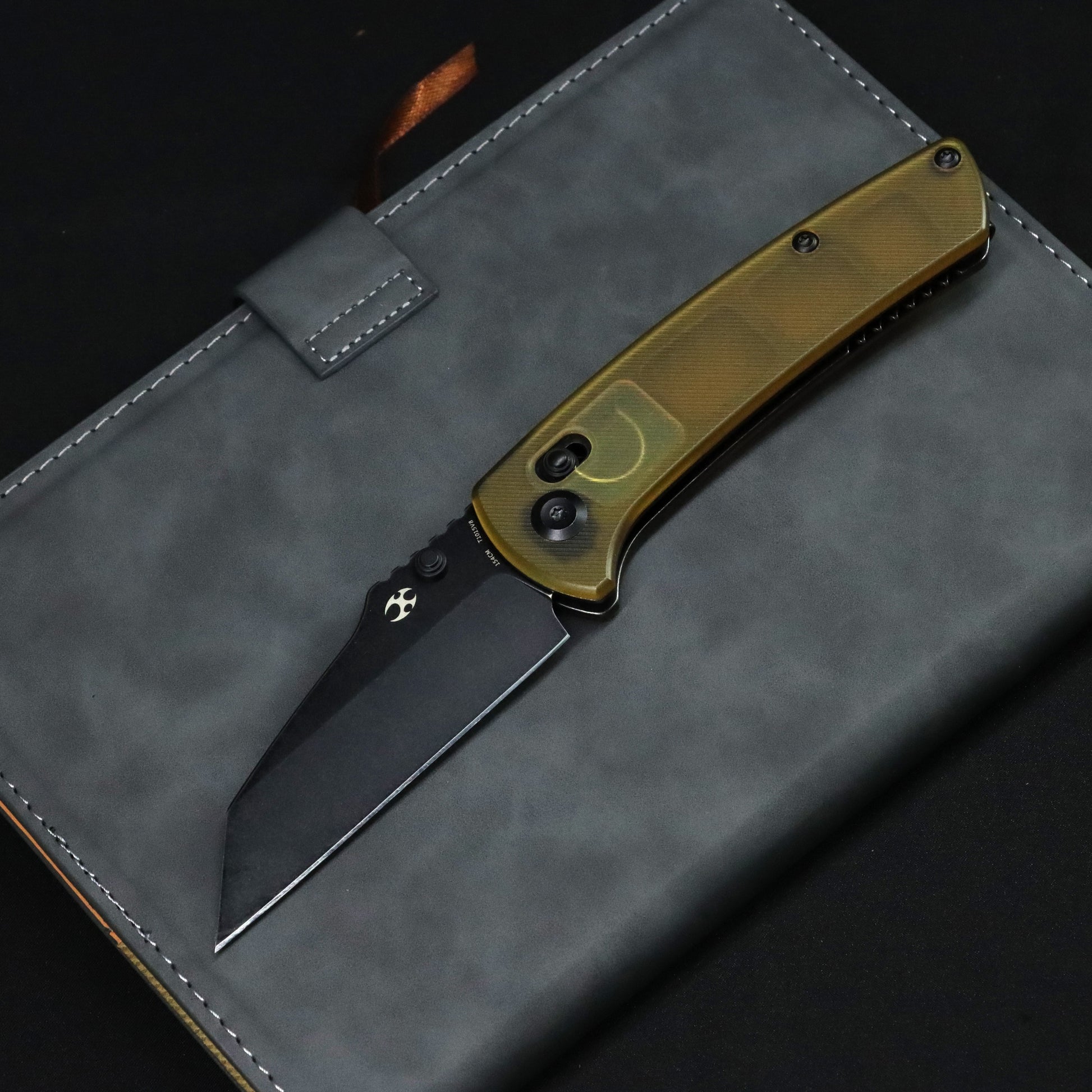 Kansept Main Street T1015V8 front view - 3.36" black stonewashed 154CM Wharncliffe folding knife