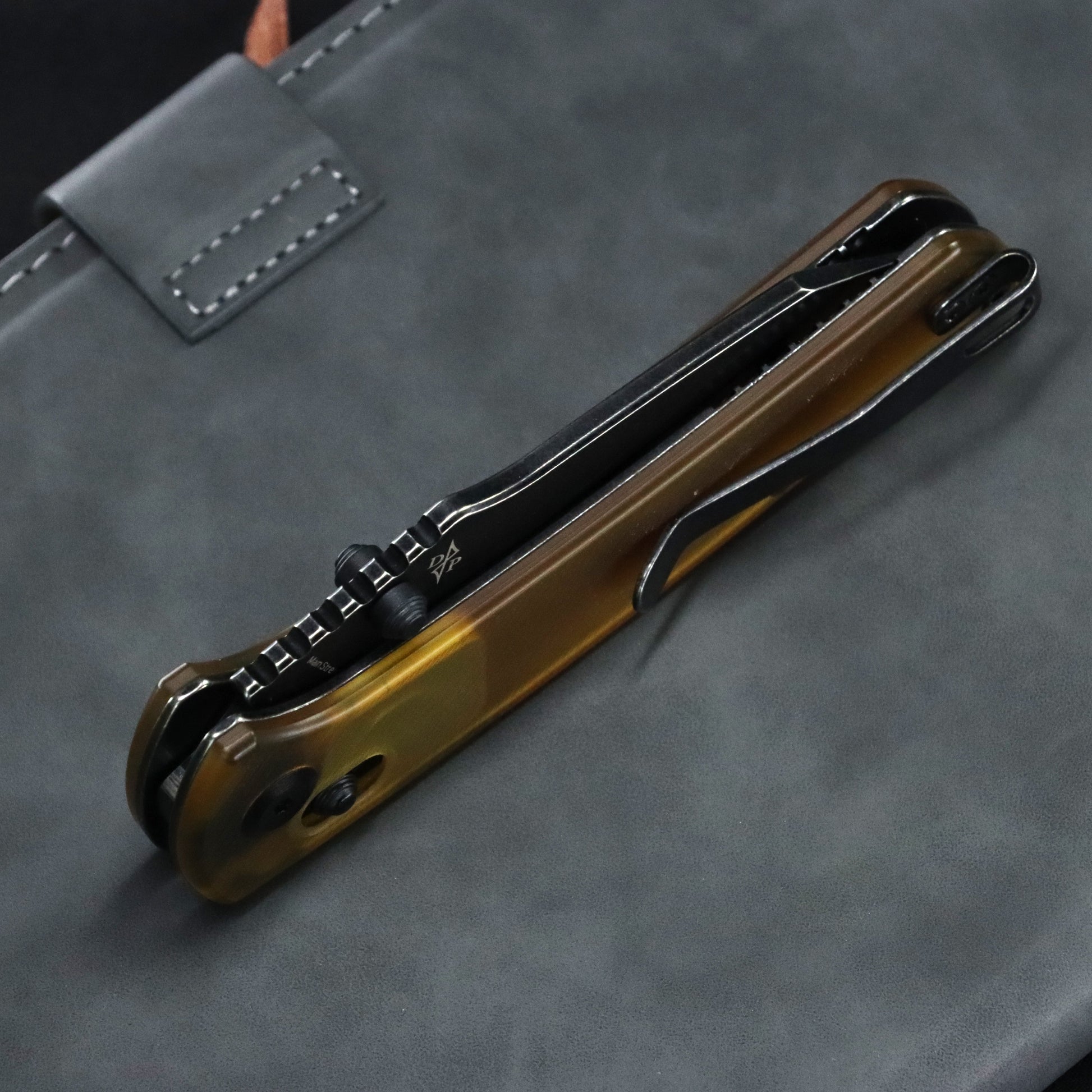 Kansept Main Street T1015V8 open position showing 154CM Wharncliffe blade