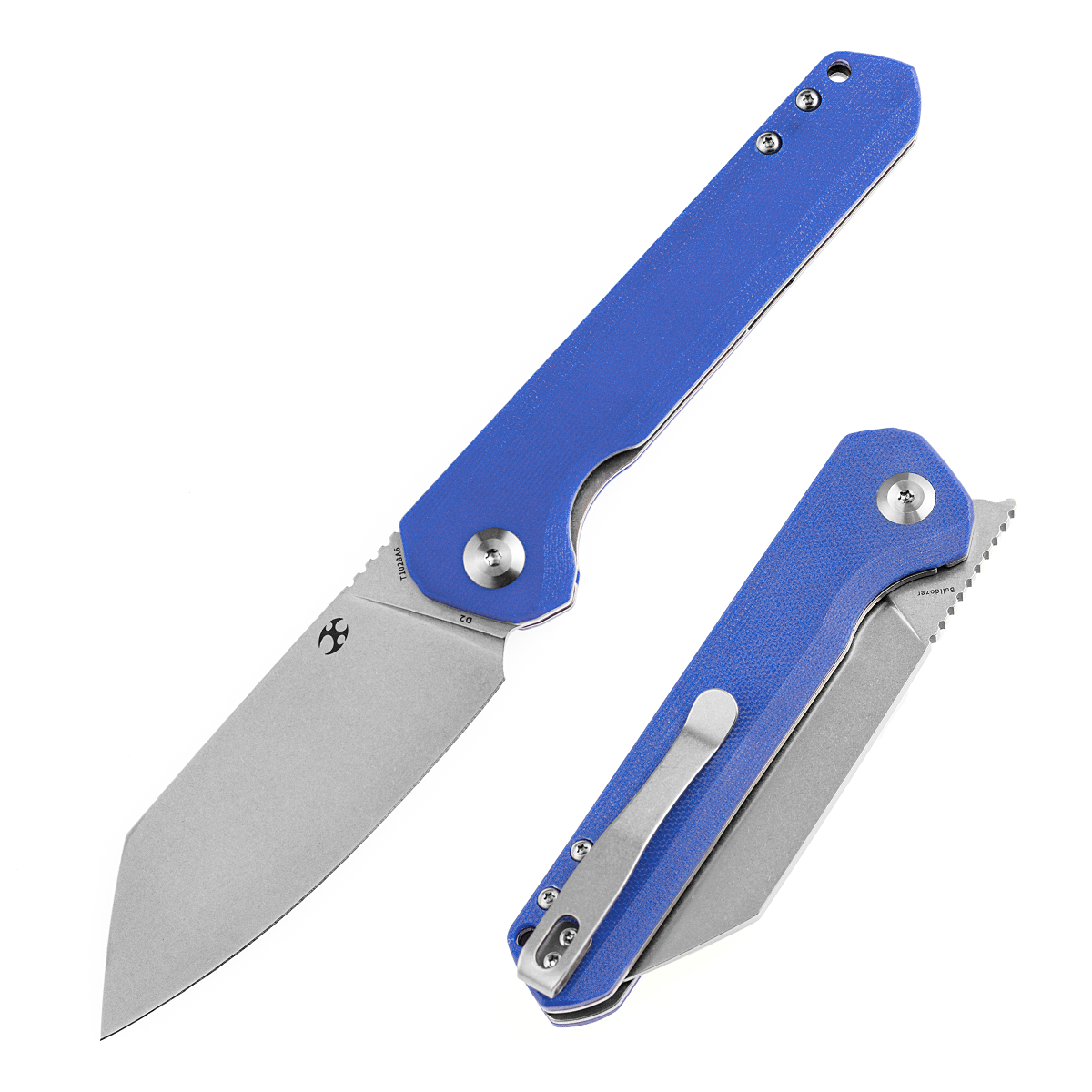 Kansept Bulldozer T1028A6 front view - 3.56" stonewashed D2 drop point folding knife