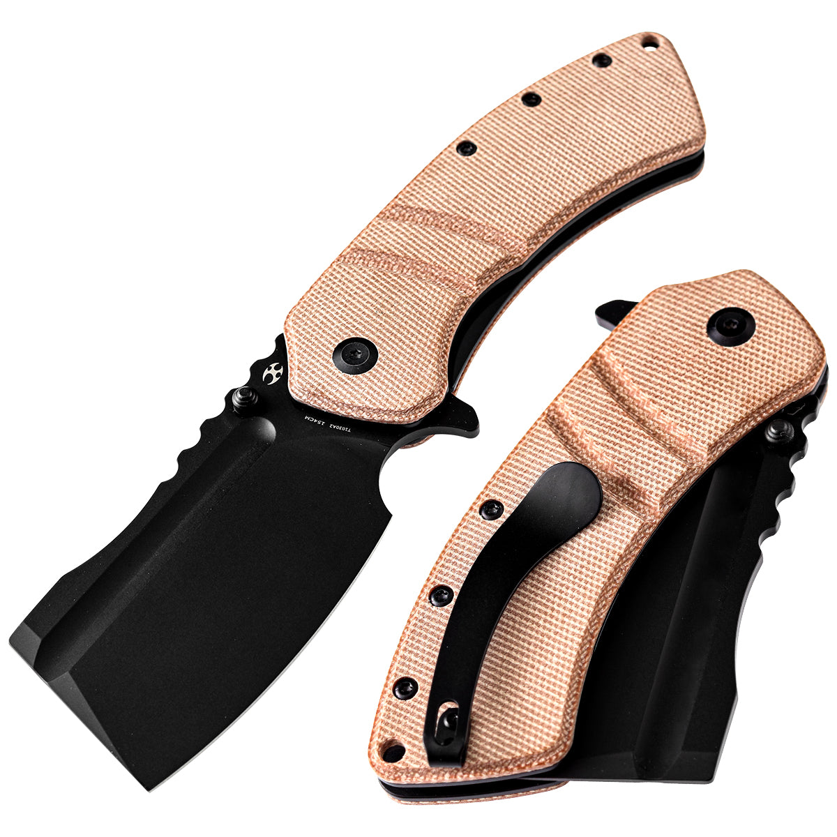 Kansept XL Korvid T1030A2 front view – 3.55" black TiCn 154CM cleaver folding knife