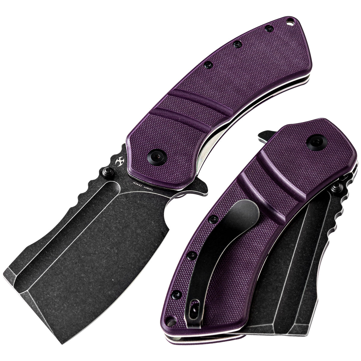 Kansept XL Korvid T1030A4 front view – 3.55" black TiCn 154CM cleaver folding knife