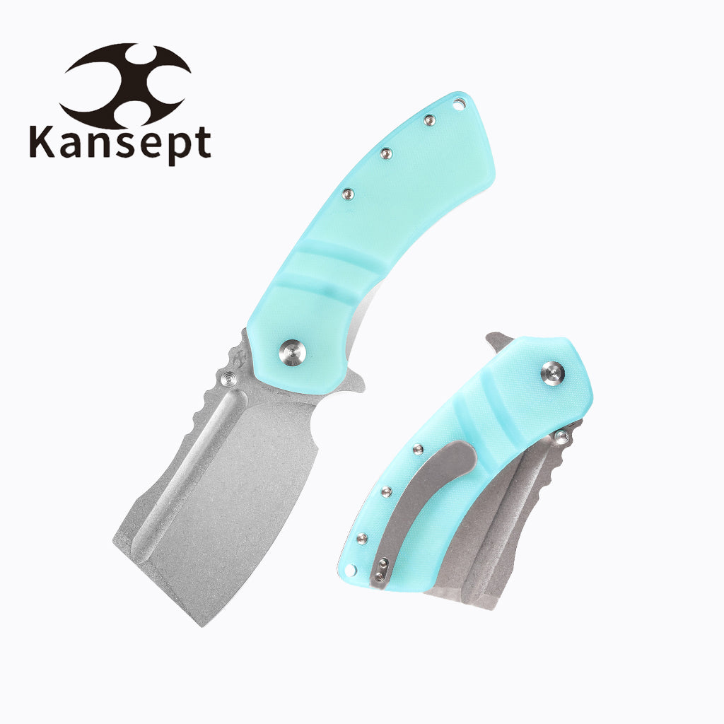 Kansept XL Korvid T1030A7 front view – 3.55" stonewashed 154CM cleaver folding knife