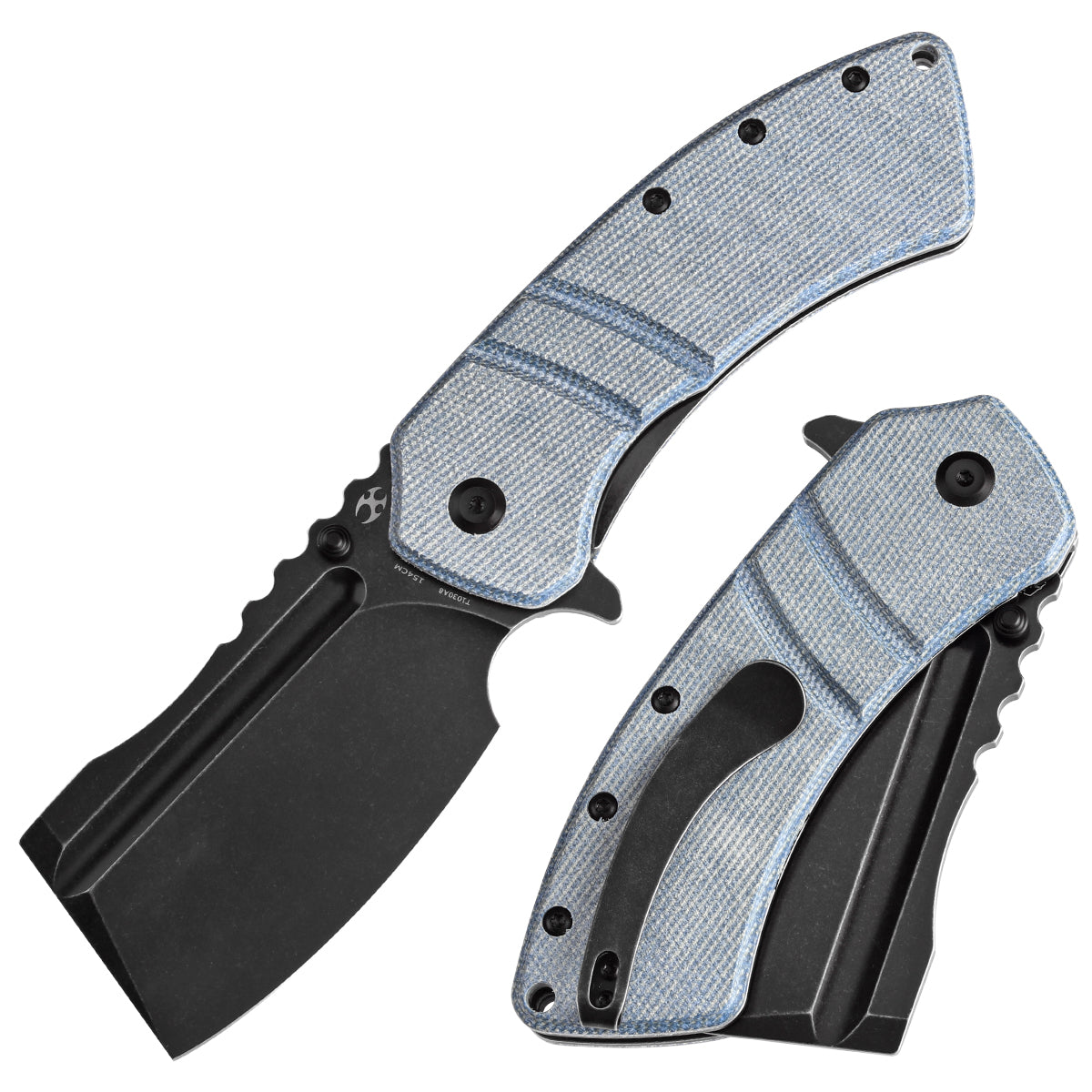 Kansept XL Korvid T1030A8 front view – 3.55" blackwash 154CM cleaver folding knife
