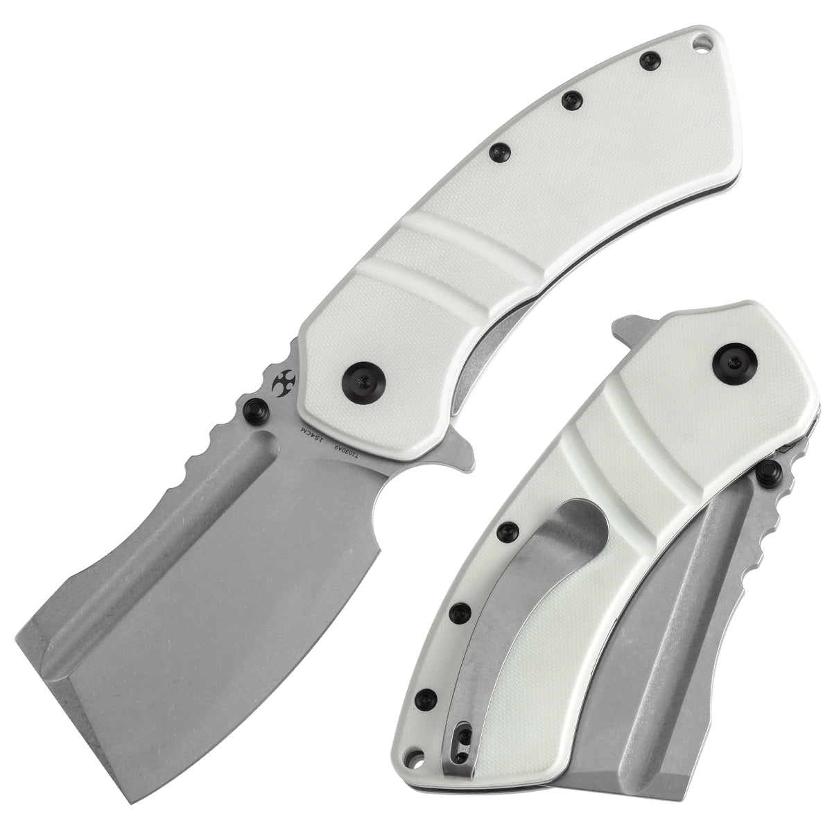 Kansept XL Korvid T1030A9 front view – 3.55" stonewashed 154CM cleaver folding knife