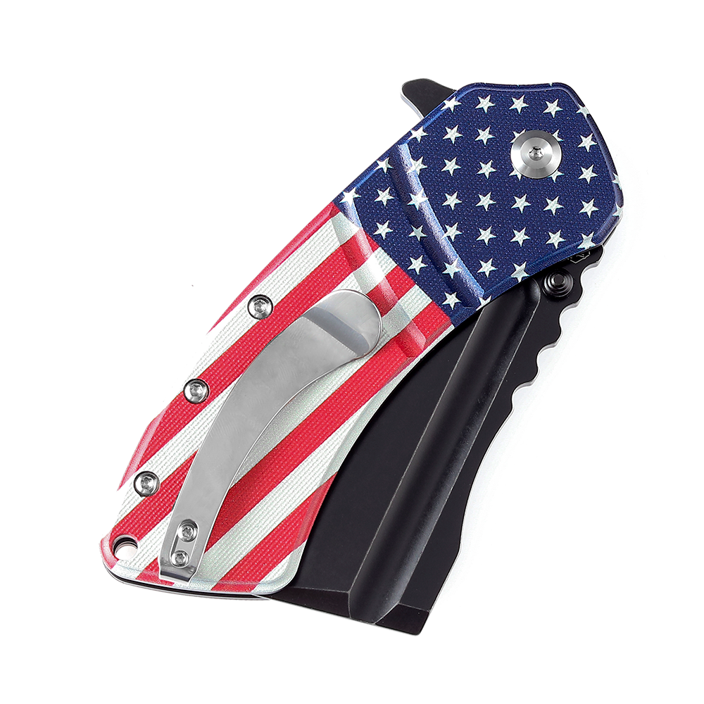 Kansept Knives XL Korvid T1030B1 American Flag print G10 handle scales