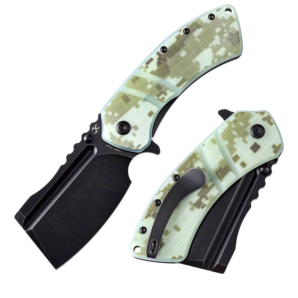 Kansept XL Korvid T1030B2 front view – 3.55" black stonewashed 154CM cleaver folding knife