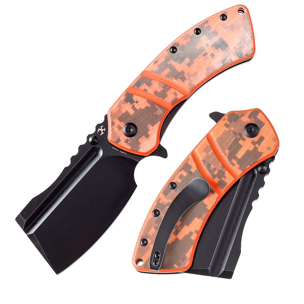 Kansept XL Korvid T1030B3 front view – 3.55" black stonewashed 154CM cleaver folding knife