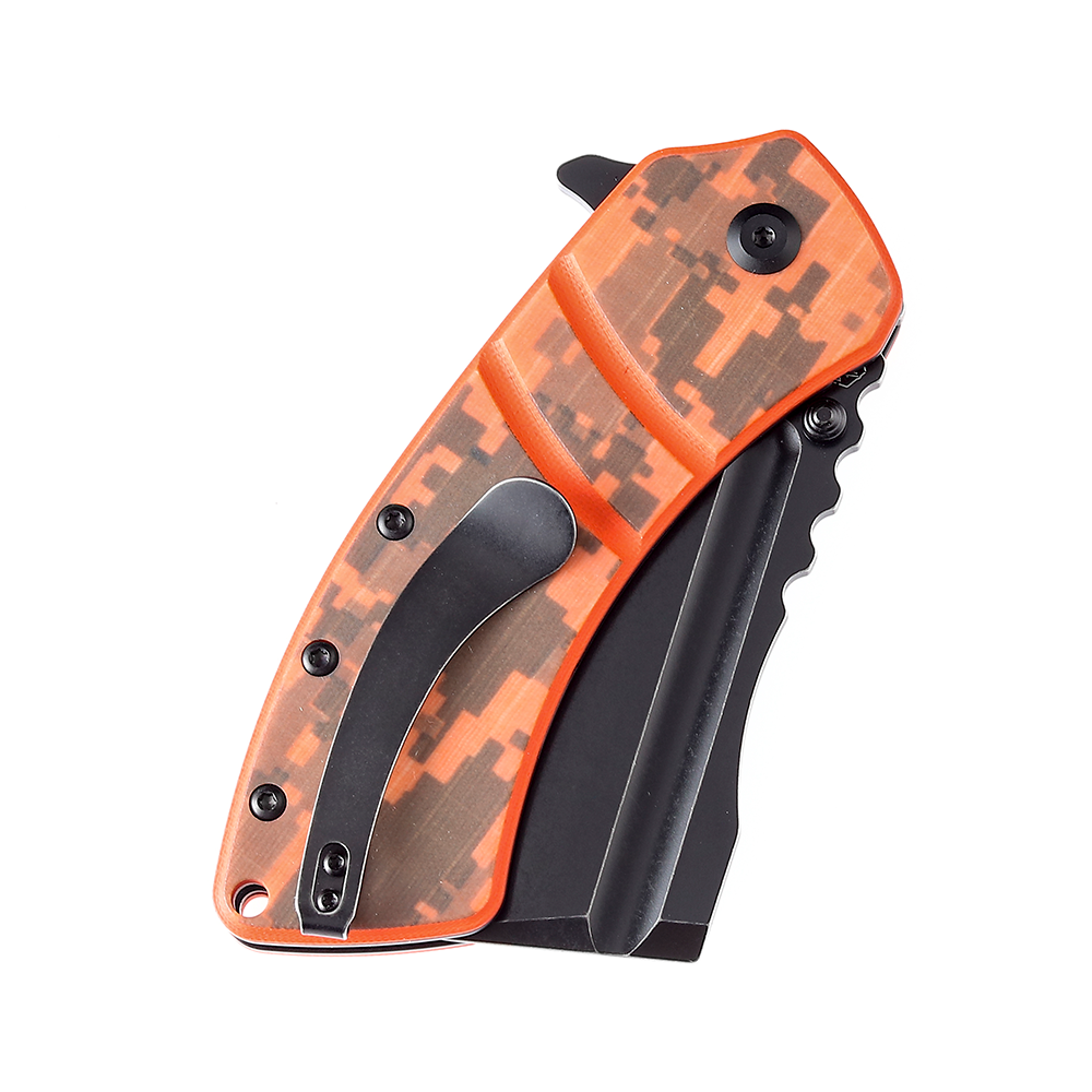 Kansept XL Korvid T1030B3 orange and camouflage G10 handle scales
